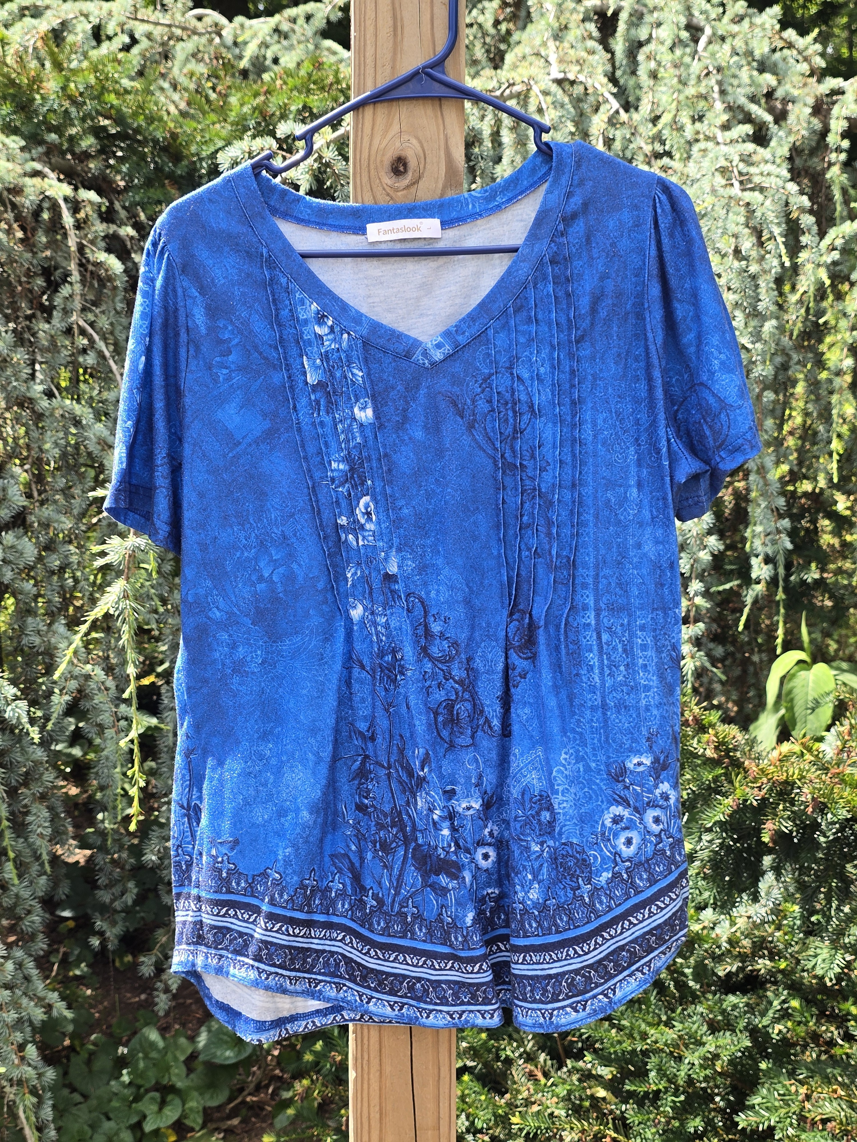 Fantasie Royal Blue Floral V-Neck Short Sleeve Tee